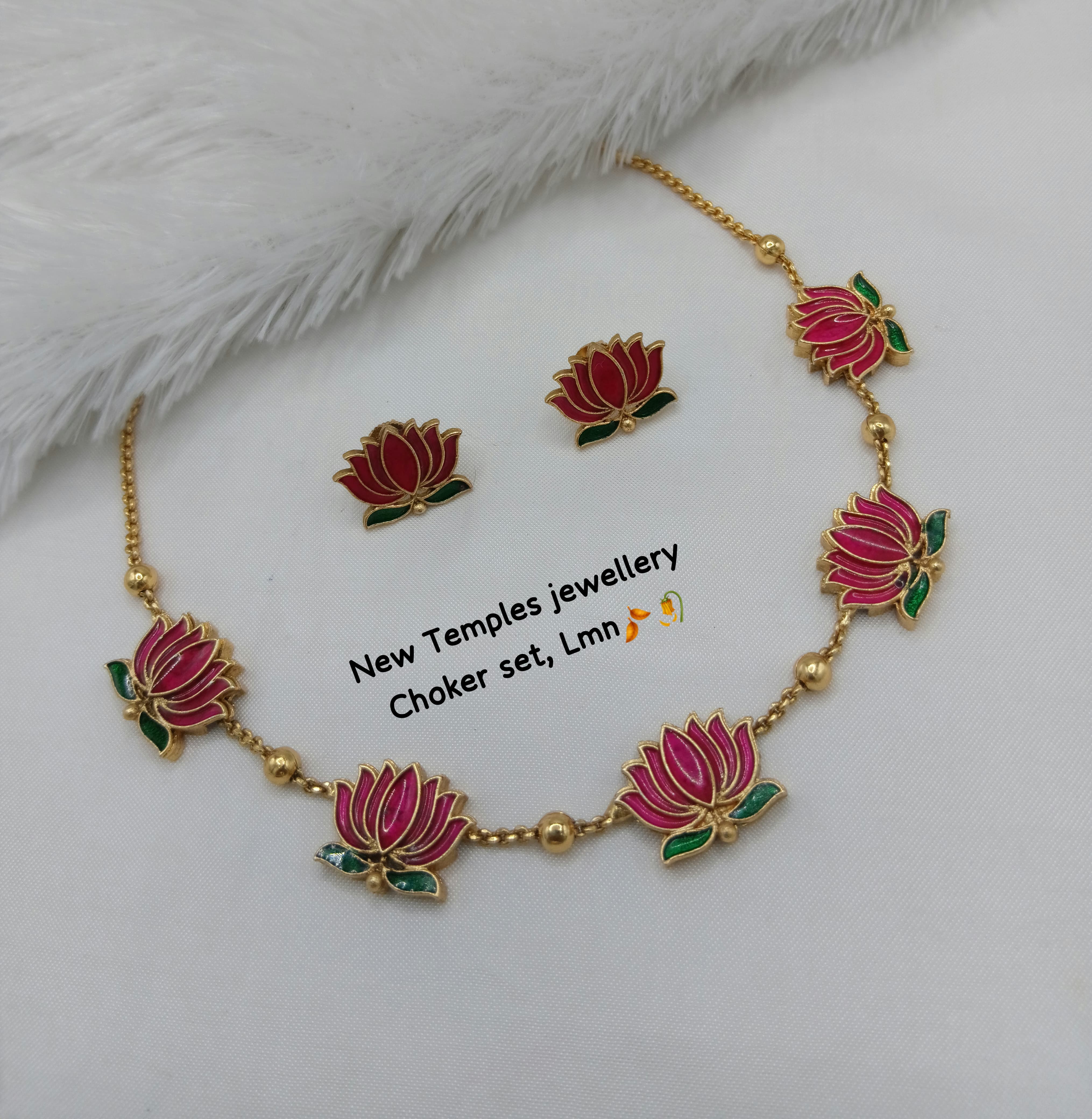 Handcrafted Pink Lotus Meenakari Temple Choker Set